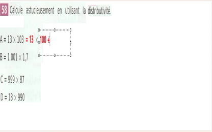 Cinquième Distributivité factorisation développement exercice 58